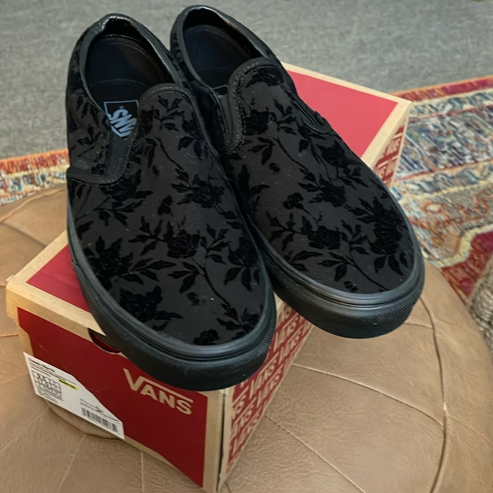 Vans Black Floral Velvet Slip-On Sneakers